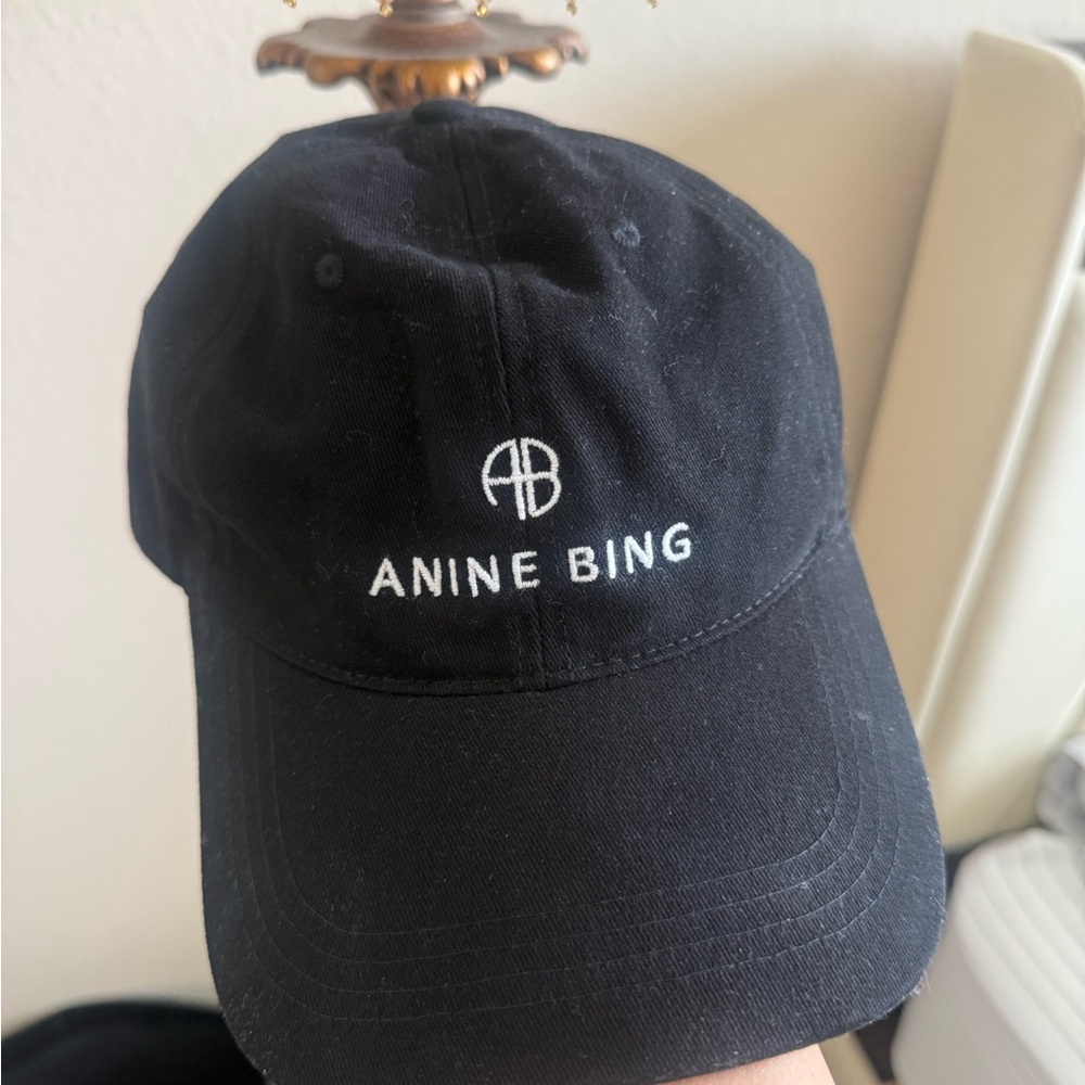 Anine Bing Black Cap with White Embroidered Logo